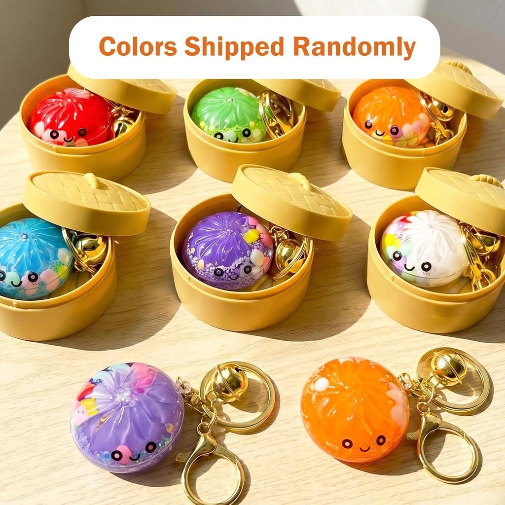 Cute Dumpling Keychains  Set 3D Bun Shaped Hard Shell Fidget Keyring With Bell Colorful Bag Charm Holiday Birthday Gift