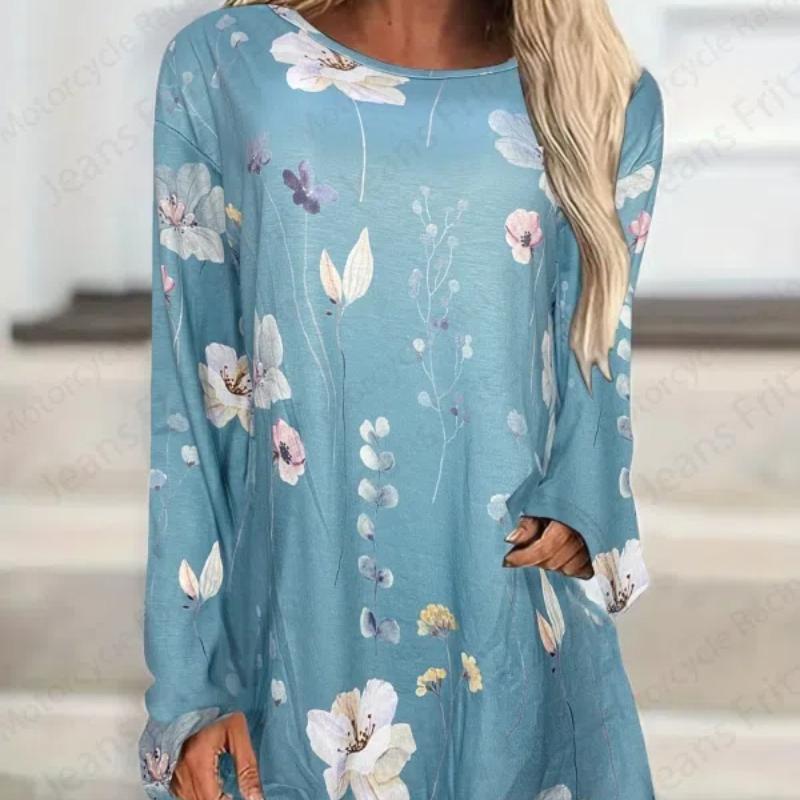 T-shirts à manches longues imprimés floraux 3D Harajuku pour femmes, hauts tendance, tuniques pour dames