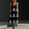 Women Sleeveless V Neck Button Front Maxi Dress Floral Print Linen Cotton Blend Casual Summer Dress with Pockets