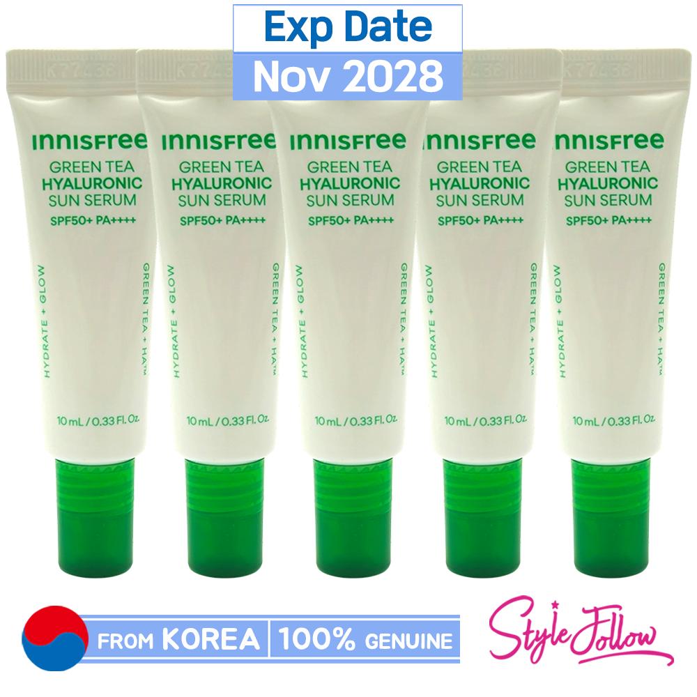 5 Stück_[INNISFREE] Green Tea Hyaluronic Moist Sun Serum 10ml (SPF50+/PA++++) Stichprobe