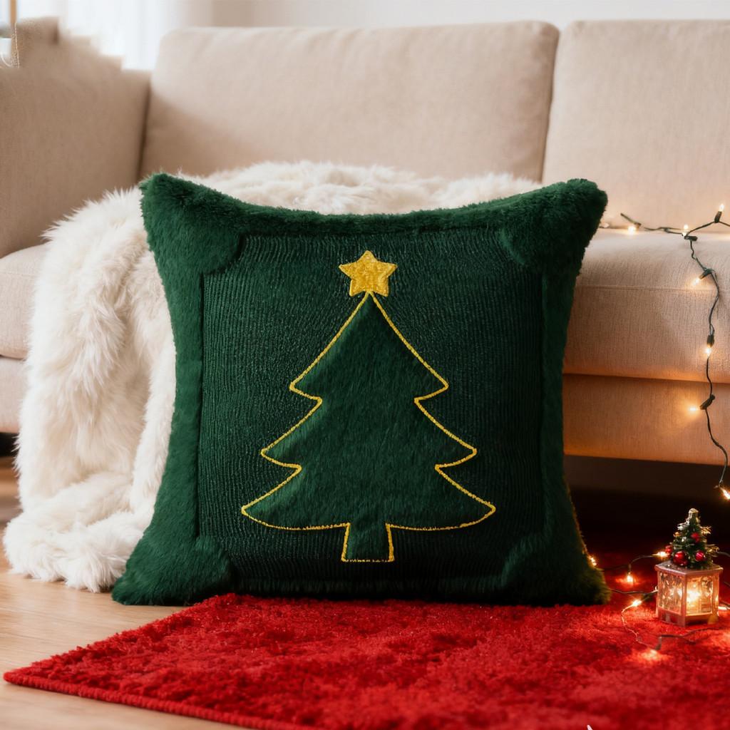 Christmas Embroidered Throw Pillow Cover With Star And Tree Decor For Living Room Party