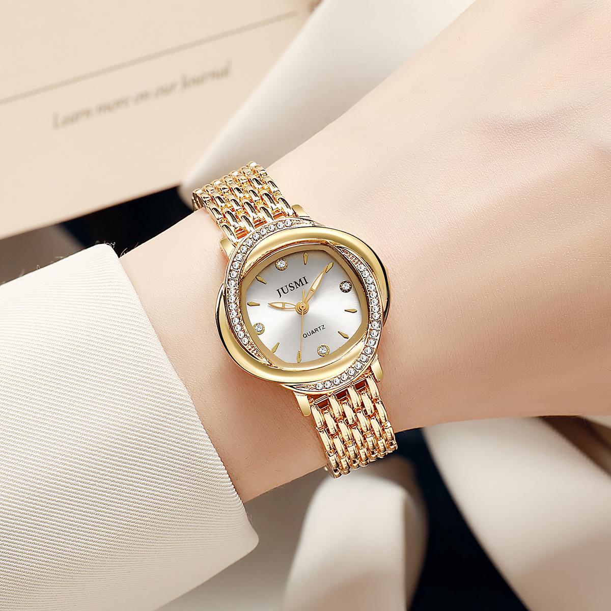 

Простые часы с бриллиантовым циферблатом, модные часы в стиле легкой роскоши со стальным браслетом, женские кварцевые часы