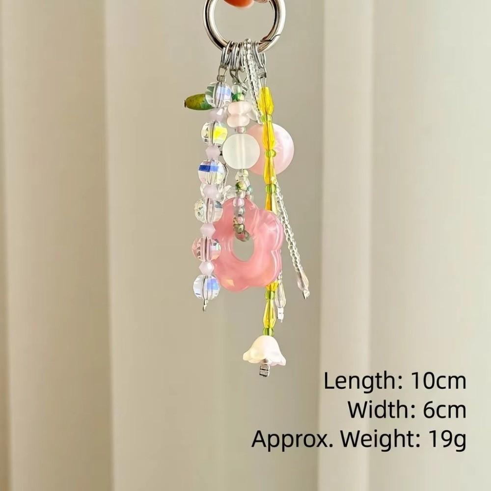 Tassel Beaded Keychain Pink Flower Hangings Ornaments Cute Bag Charm