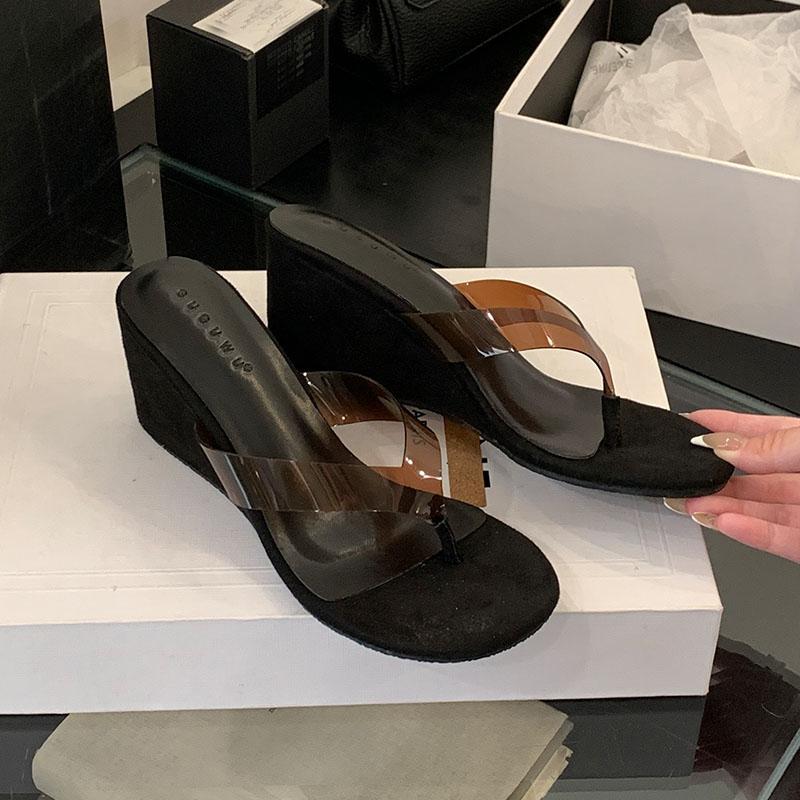 Fashion Fashion Transparent Women Wedges Slippers Shoes Female Flip flops Sandals Slides Round Toe Ladies Wedges Slippers Shoes Pumps