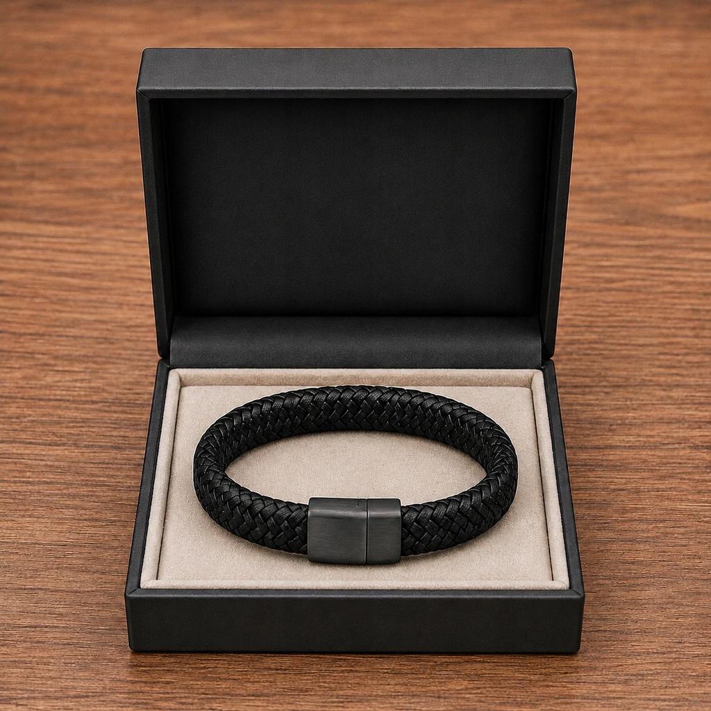 Men' Braided Leather Bracelet TITANIUM Gift Wrist Bracelet