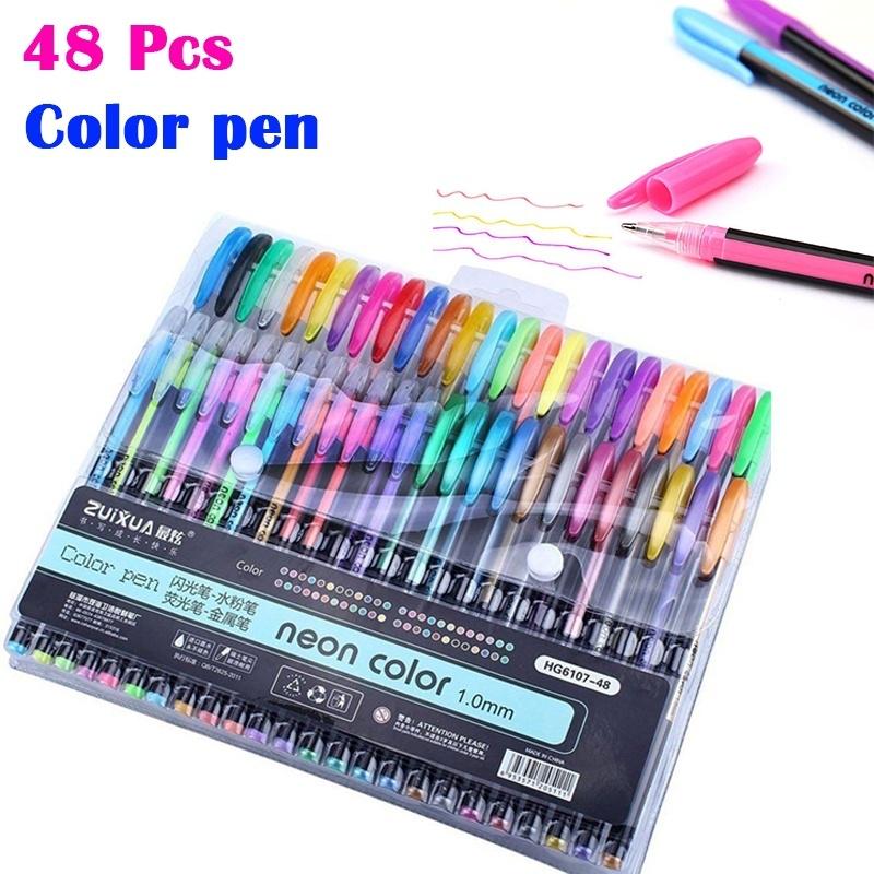 Kids School Gel Pen Set Candy Colors 48 Colorful Gel Pens Neon Pastel Glitter 24
