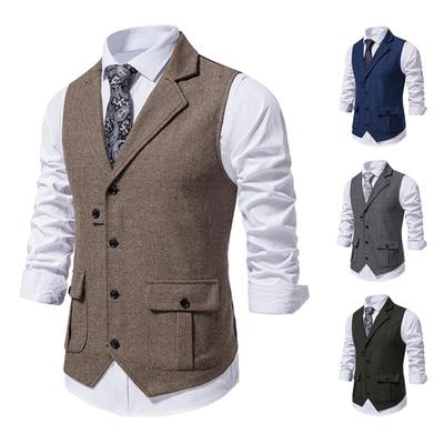 Suit Vest Slim Fit Dressing Male Casual Lapel Pockets Waistcoat for Hiking