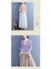 Women's Ethnic V-Neck Embroidered Cotton-Linen Cardigan Top and Mid-Sleeve Tea Dress