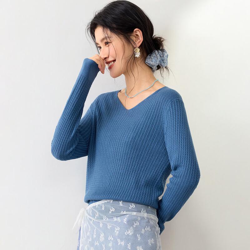 Jinju 2026 Spring Silk Blend V-Neck Textured Knit Sweater 40