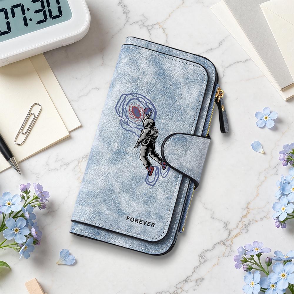 Fashion Astronaut Print Long Wallet Card Holder Purse