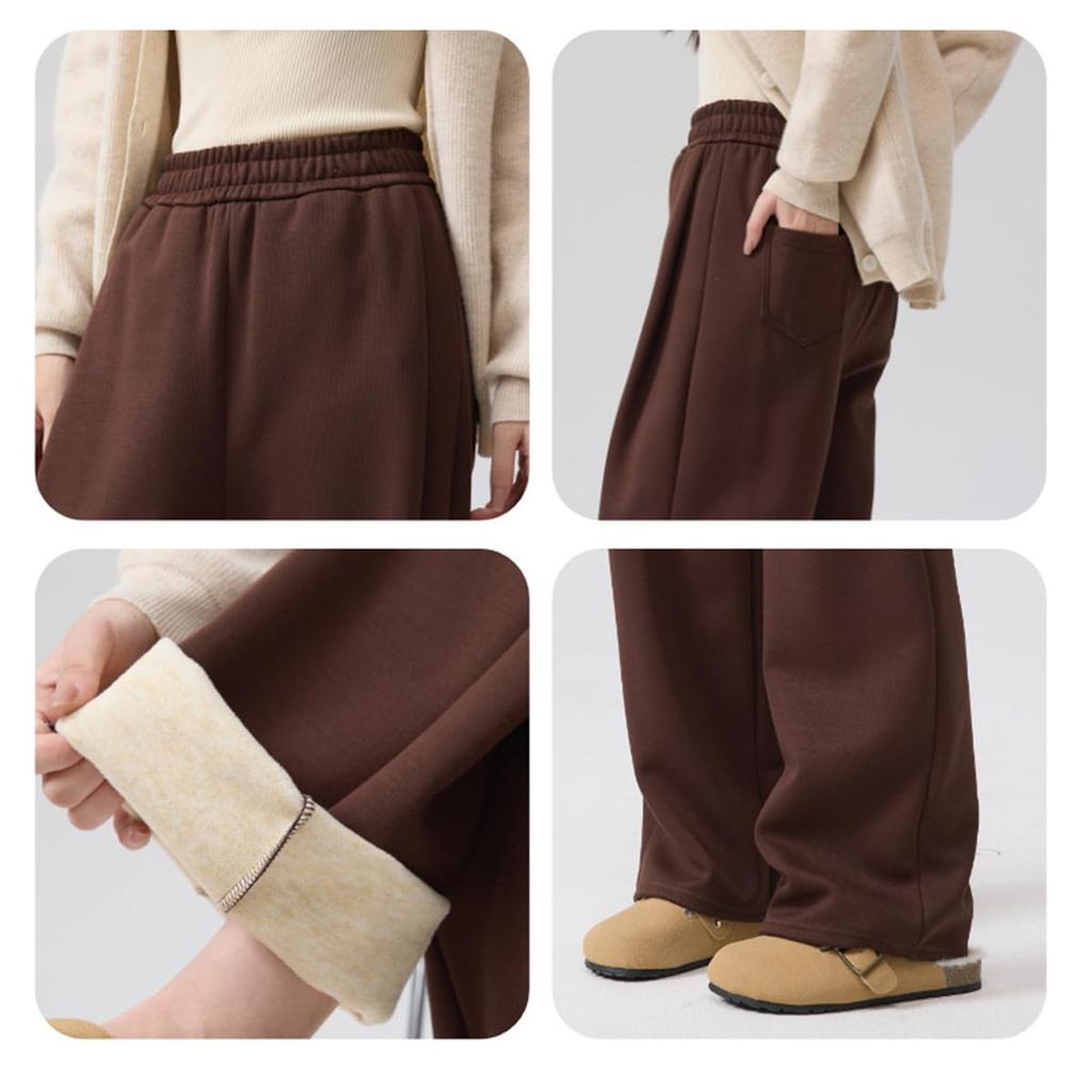 Vasarhely Straight Medium Elastic Solid Spring Women's Fleece-Lined Pants, Thick, Warm, Casual, Waist, Color, Leg-Lengthening, Slimming, Fall, Winter,