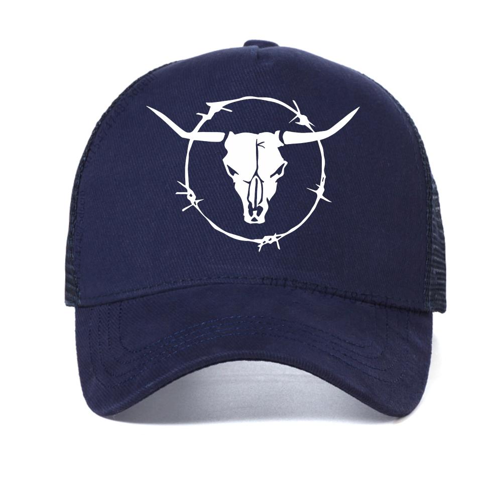 

bull skull print sports baseball cap Men s summer fashionable casual caps Breathable sun hat adjustable mesh Trucker hats Adjustable темно-синього кольору