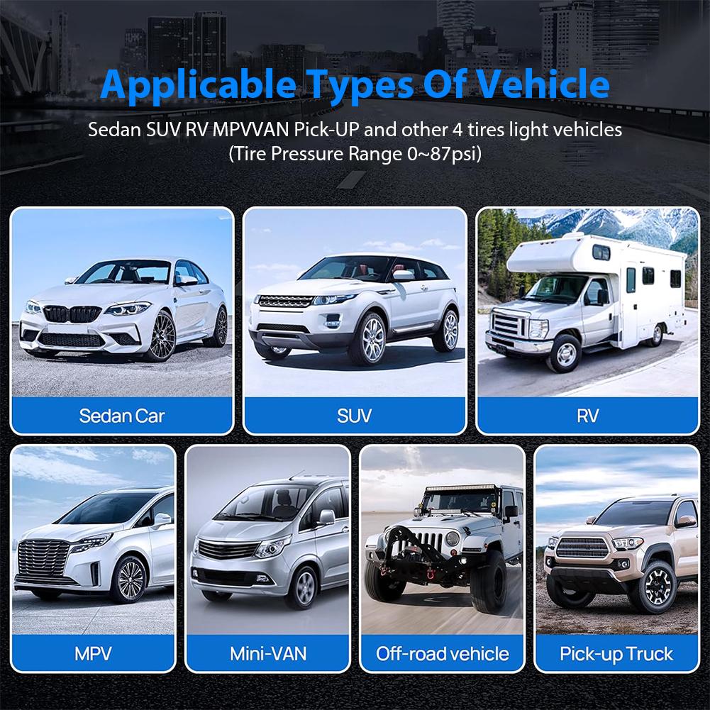 Solar/USB Charging Wireless TPMS W/ 4 External Sensors LCD 2-Digit Display Tire Pressure Monitor System 300mAh Lithium Battery