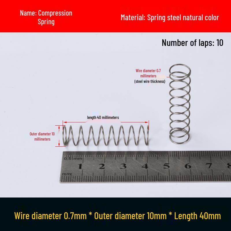 Druckfeder mit Rückstellfunktion aus Federstahl, 0,7 mm Drahtdurchmesser, 8-12 mm Außendurchmesser