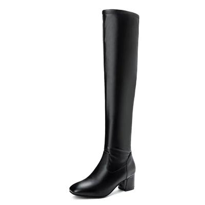 Classic Thigh High Boots Women Autumn Winter Square Middle Heel Over The Knee Boots Balck White Shoes Woman Plus Size