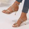 Fashion Metal Ball Decor High Heel Sandals for Women Luxury Gold Thin Heeled Party Shoes Woman Plus Size Comfort Non Slip PVC Sandals