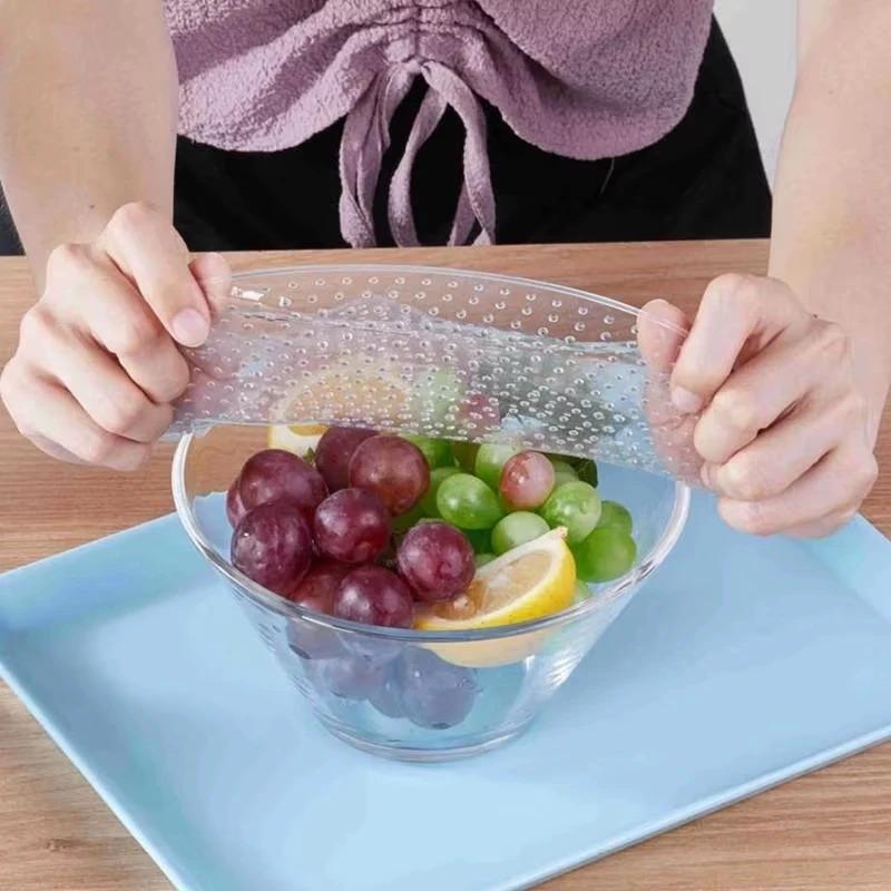 

S/M/L Transparent Silicone Sealed Refrigerator Food Fresh-keeping Cover Film Reusable Microwave Oven Heating Kitchen Tools 10*10cm