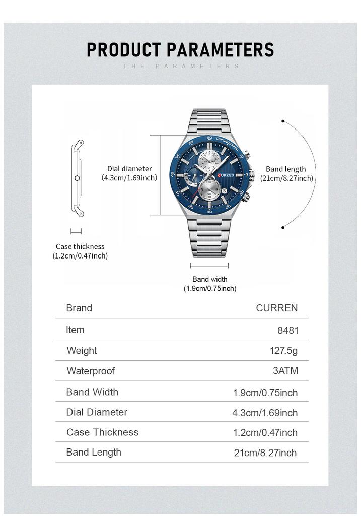 CURREN Man WristWatch Waterproof Chronograph Men Watch Military Top Brand Luxury Business Stainless Steel Sport Male Clock 8481