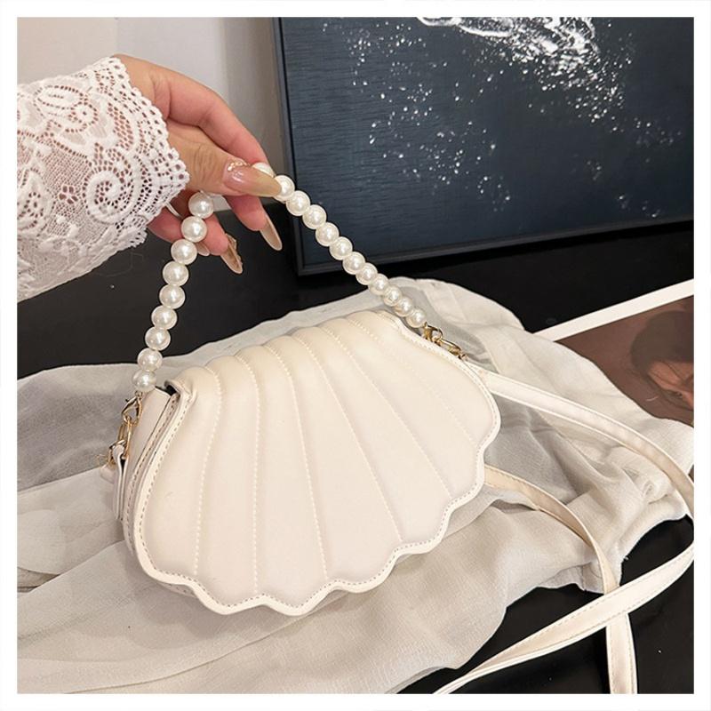 

Fashi Cute Shell Shoulder Bag Minimalist with Pearls Design Crossbody Bag PU Leather Pearl Decorated Handbag for Women Girls білий