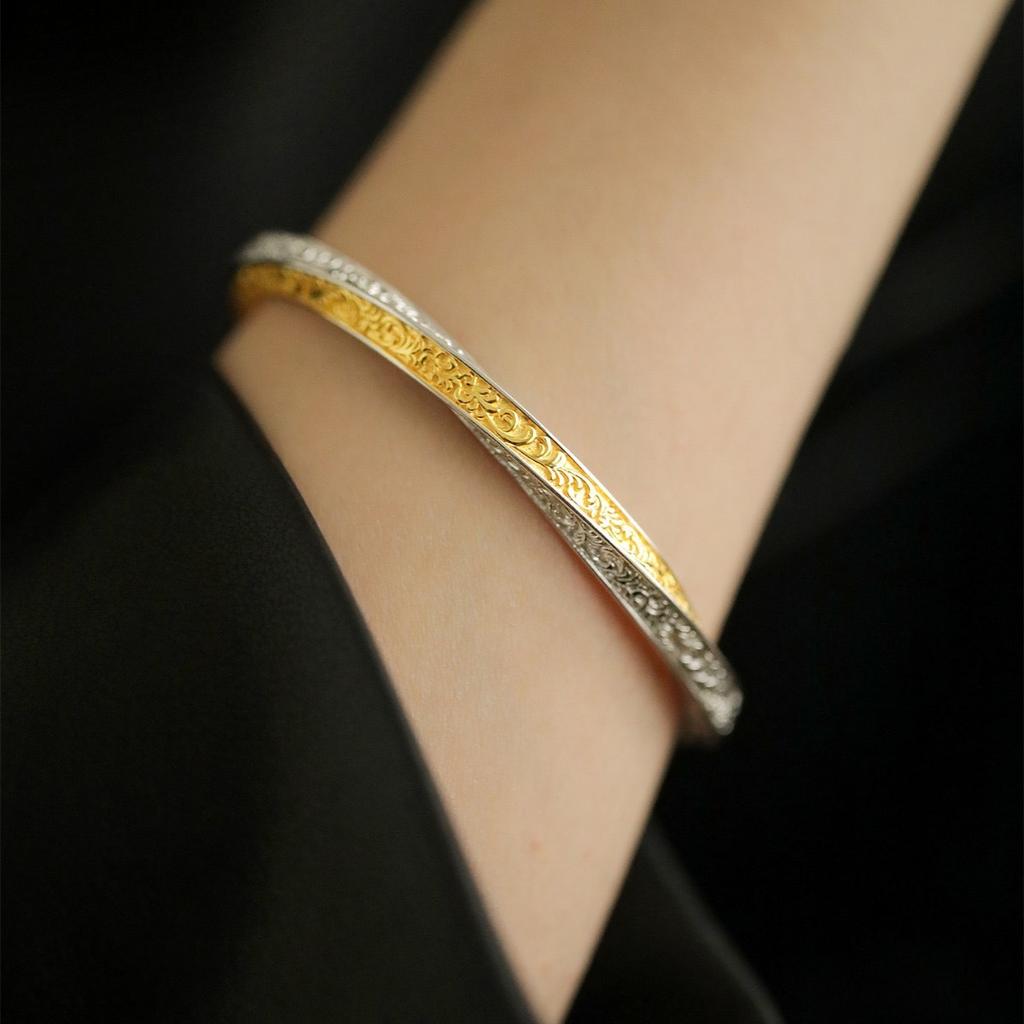 Tang Grass Pattern Mobius Bracelet Women'S Opening Adjustable Fashionable Retro Old Ancient Gold Pattern Bracelet