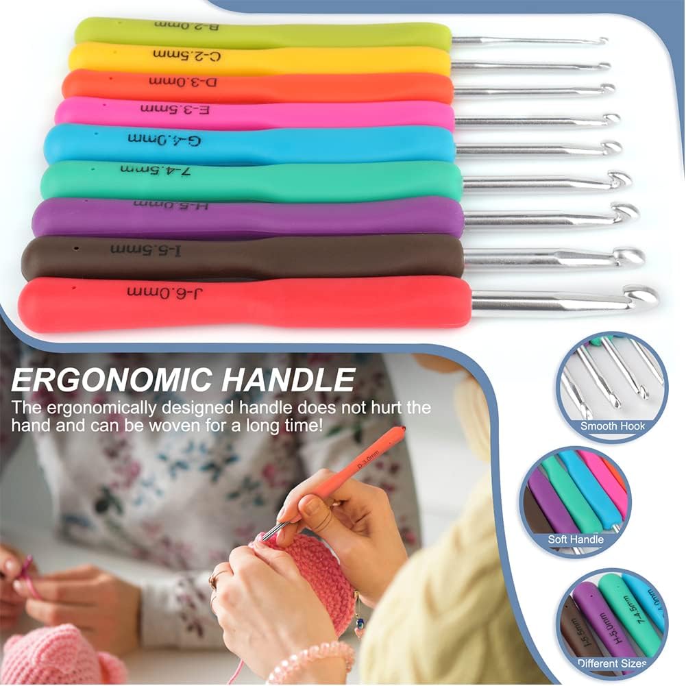 Crochet Hooks Kit with Case, 85-Piece Crochet Hooks Set, Ergonomic Crochet Hook Crochet Needles Weave Yarn Kits DIY Hand Knitting Art Tools for Beginn