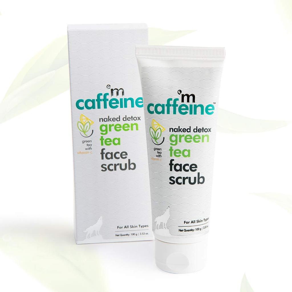mCaffeine Green Tea Face Scrub with Vitamin C & Walnut 100gm Pack | Gently Exfoliates for All Skin Types