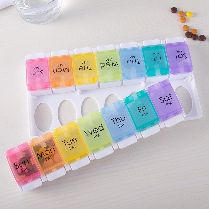 Przenośny 14-przegródkowy rozkładany organizer na leki na rano i wieczór - tygodniowe pudełko podróżne na leki