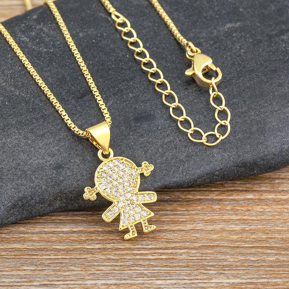 Nidin Trendy Copper Zircon Boys and Girls Pendant for Women Gold Plated Clavicle Chain Necklace Family Mother's Day Gift Jewelry