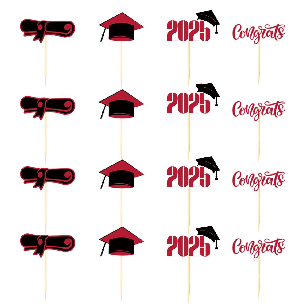 16pcs Glitter Graduation Cupcake Toppers Class of 2025 Congrats Grad Cap Diploma Cupcake Picks for Graduation Party Decorations