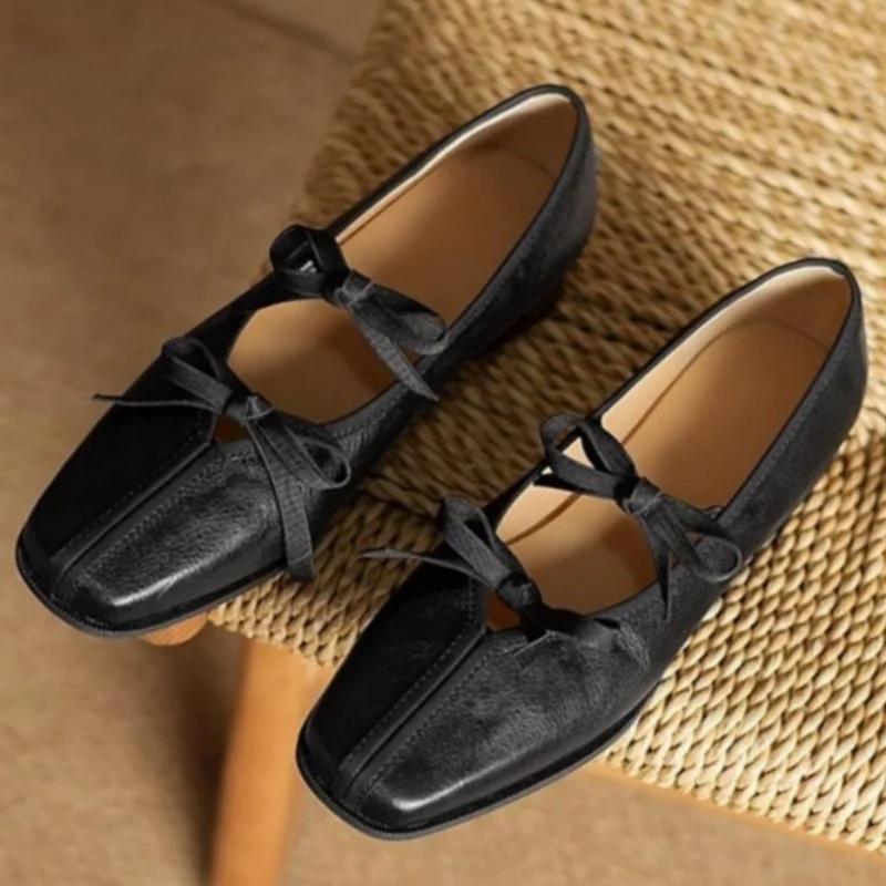 Fashion Mary Jane New Women Shoes Ballet Bow Square Toe Mid Heels Nude Shoes Fashion Casual Elegant Shallow Pumps