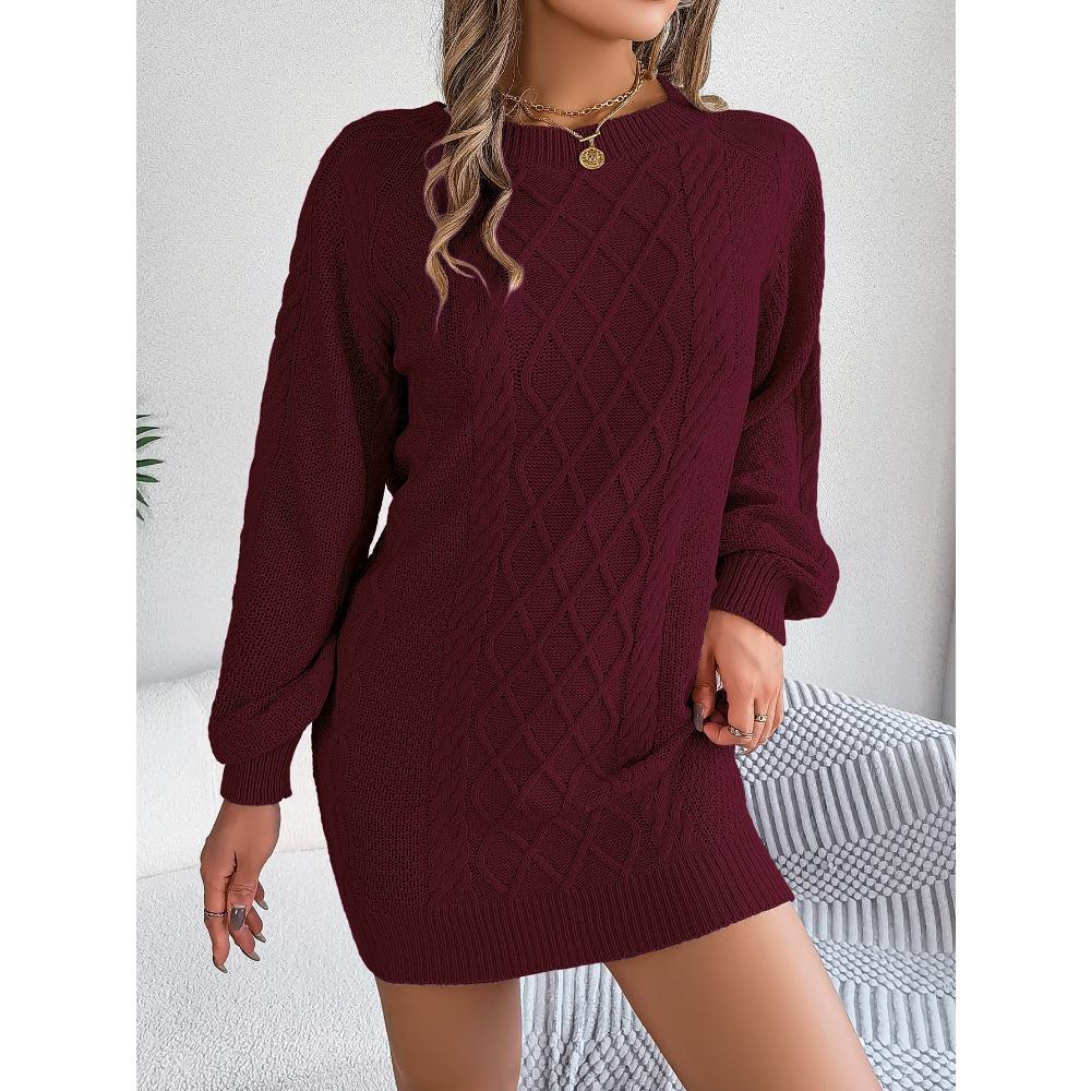 Solid-color Twisted Waist, Lantern, Long-sleeved Woolen Dress for Women In Autumn and Winter