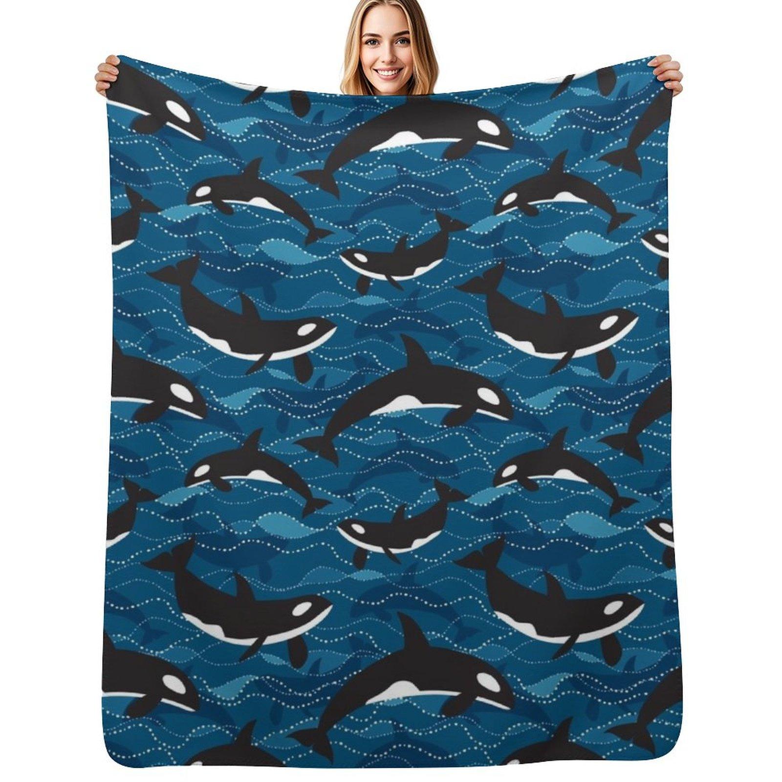 Deep Sea Orca Throw Blanket Long Lasting Soft Plush Blanket for Daily Use Size: 75*100cm, Weight: 230 GSM