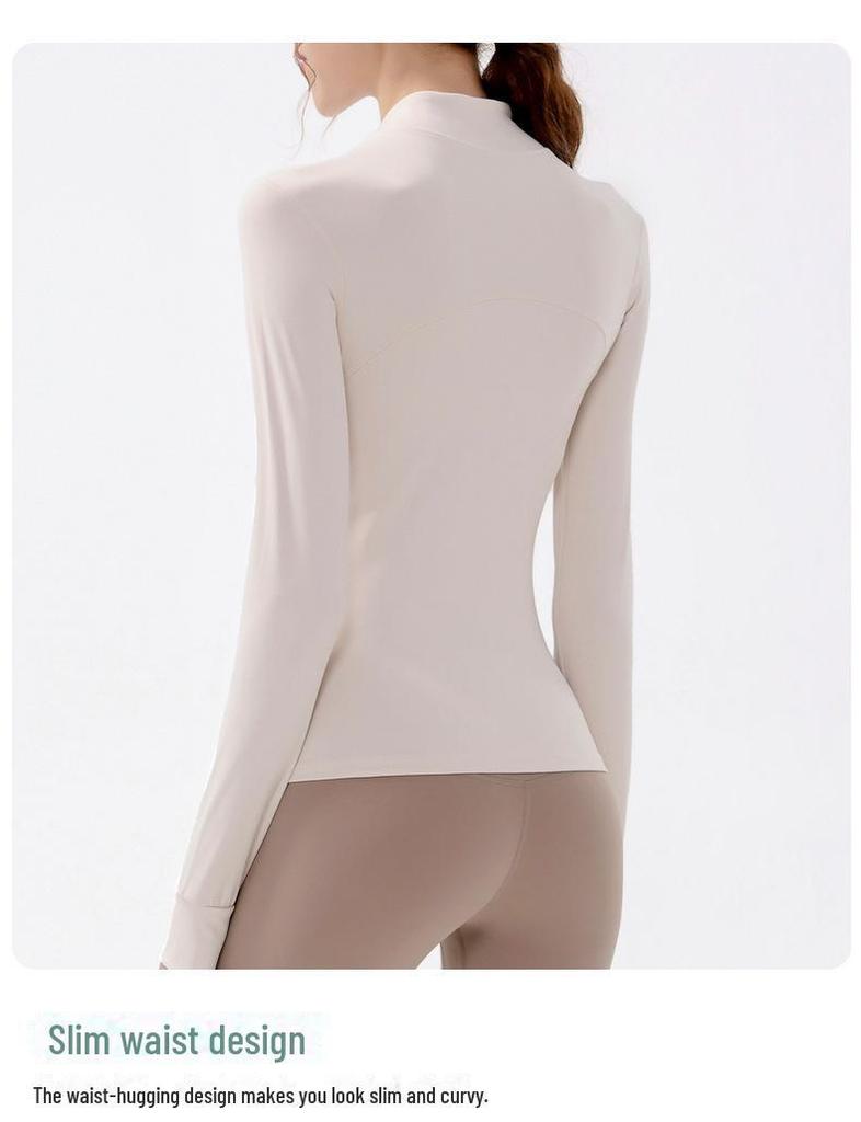 High-Collar Quick-Dry Slim Fit Yoga Jacket with Non-Slip Zipper for Women