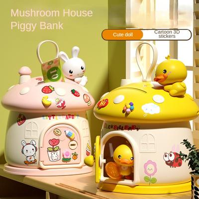 Children Cute Cartoon Mushroom Molding Piggy Bank 3D Stickers for Creative DIY Desktop Ornaments Key Protection Gifts for Kids