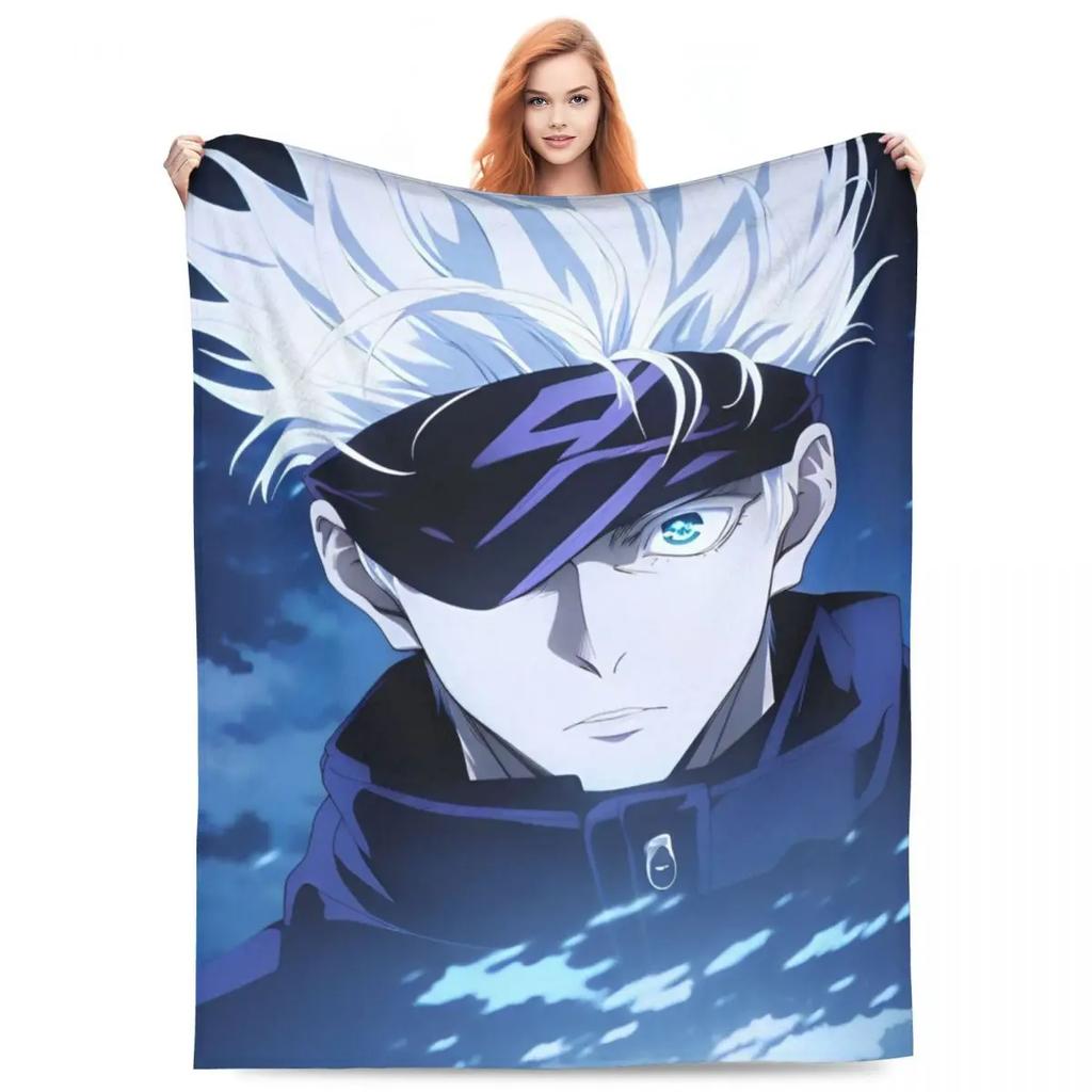 Gojo Satoru Knitted Blanket Anime Jujutsu Kaisen Flannel Throw Blanket Summer Air Conditioning Personalised Soft Warm Bedspreads