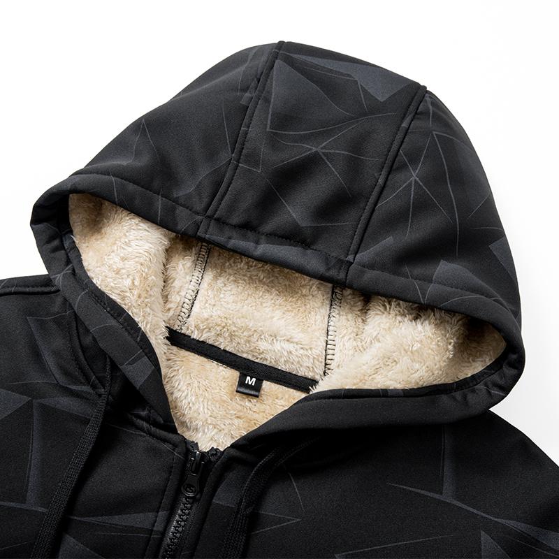 Autumn and Winter New Lamb Fleece Coat Men's Trendy Geometric Print with Thick Fleece Hoodie Jacket Hoodie