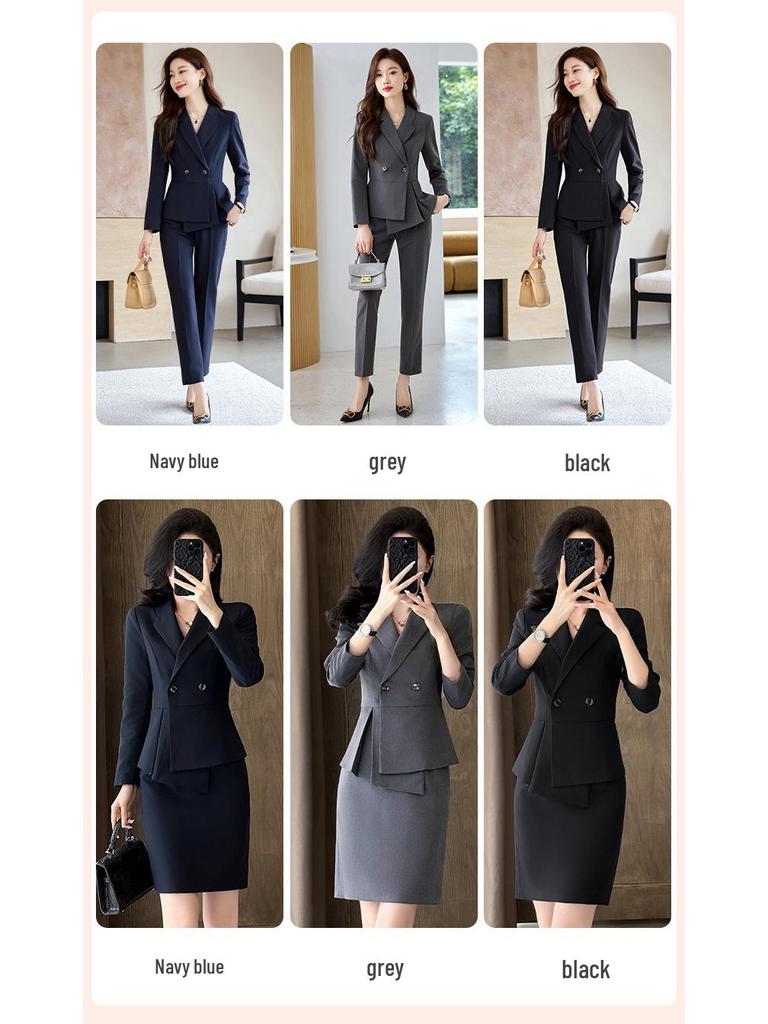 Women's Spring/Autumn Professional Suit Set - Formal Wear for Jewelry Stores, Beauty Salons, Hotel Reception, Cotton-Padded Workwear.
