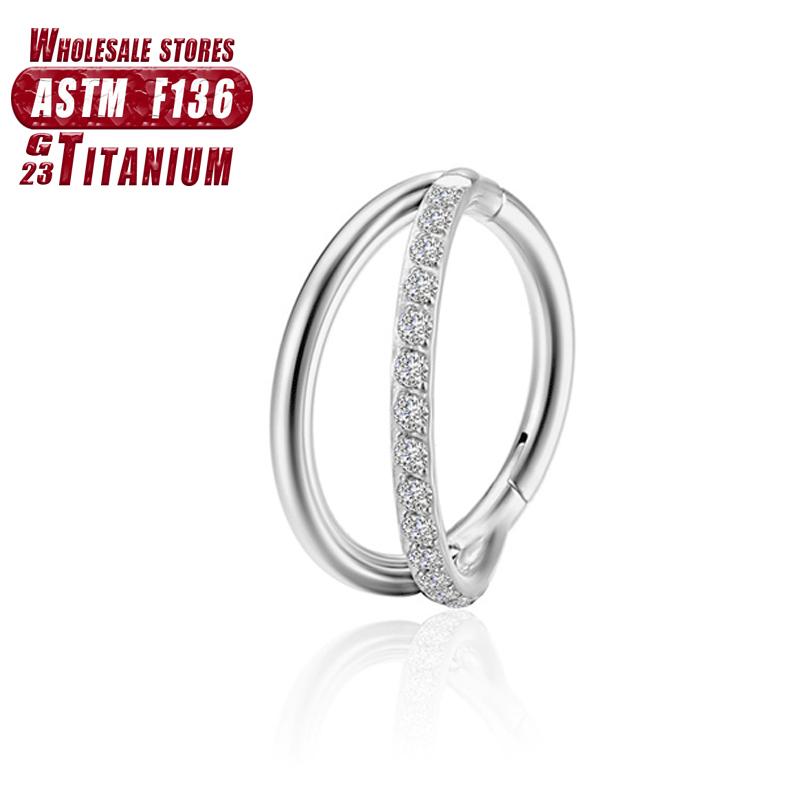 F136 Titanium Piercing Double Layered Triple Stack Hinged 16g Zircon Nose Ring Helix Cartilage CZ Small Cartilage Septum Clicker