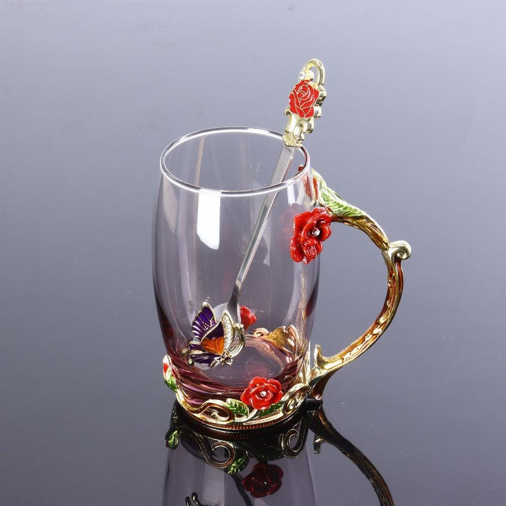 Heat-Resistant Coffee Cup Glass Tea Mug Teaware Enamel Flower Tea Cup  Gift