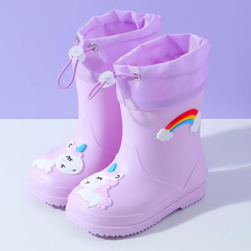 Kinder Cartoon Wasserdichte Rutschfeste Gummistiefel mit Plüschfutter für Kleinkinder und größere Kinder