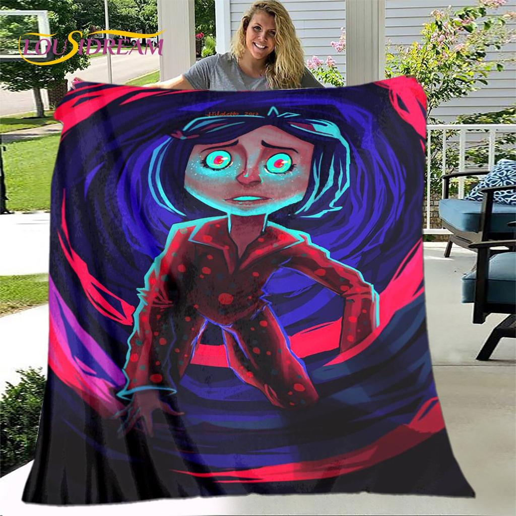 Coperta 3D Cartone Animato Coraline, Coperta in Flanella Coperta da Divano, Coperta Calda per Bambini per Casa Soggiorno Camera da Letto Letti Divano Ufficio