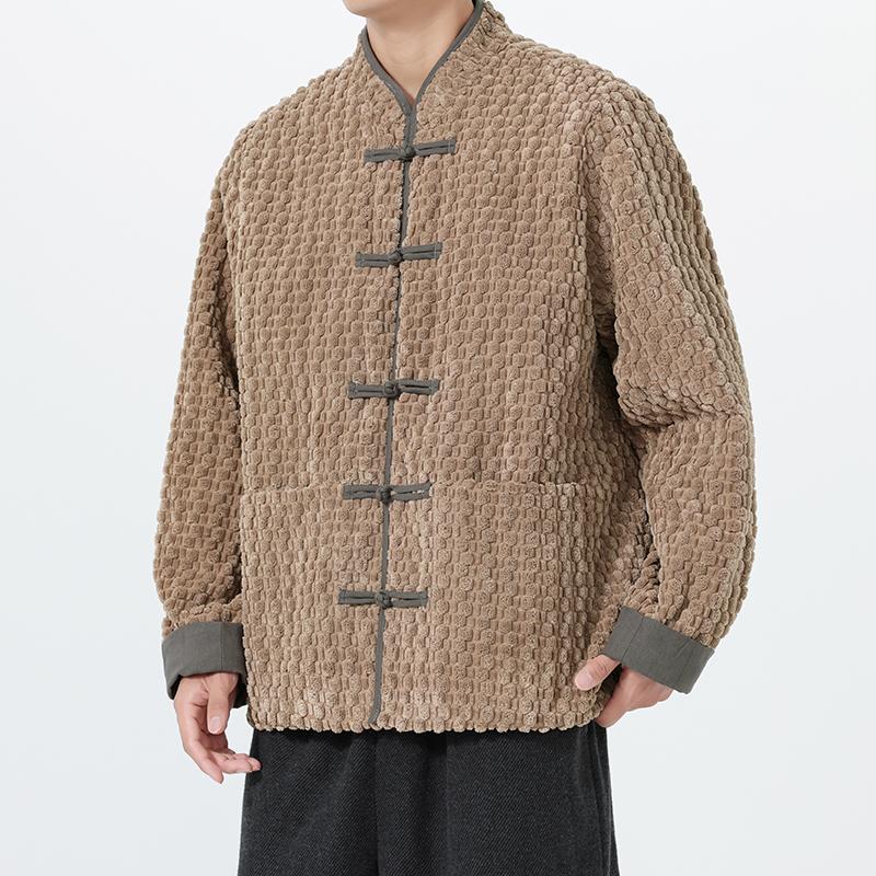 2025 Chinesischer Stil Herren Locker Cordjacke Herbst Herren Dick Warm Plüsch Kurze Jacke Mantel Männlich Einfarbig Lässige Strickjacke