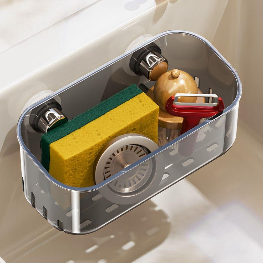 Hollowed Suction Cup Sponge Holder Detachable Kitchen Sink Organizer  Cleaning Supplies Storage