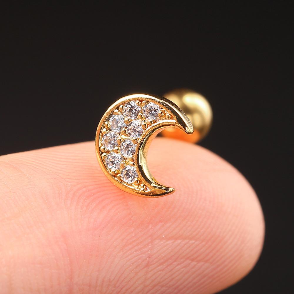 1 Stück Tragus Piercing Ohrringe Damen Kleiner Mond Zirkon Goldfarbe Zierlich Knorpel Ohr Septum Ohrläppchen Helix Körperschmuck Geschenke CC004