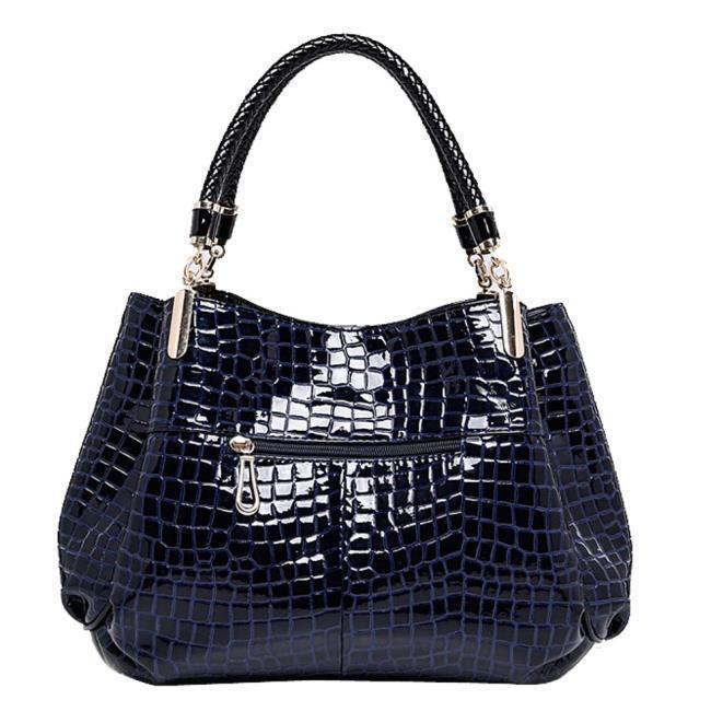

Вместительная женская сумка из искусственной кожи с тиснением под крокодиловую синий