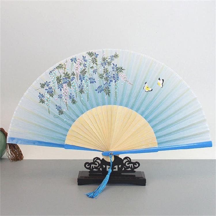 Foldable Bamboos Fan With Flowing Tassels Imitation Silk Handheld Fan For Cooling And Decorative Purposes Holiday Gift