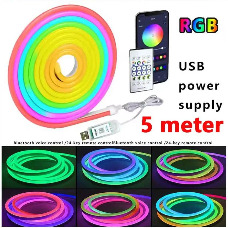 USB Powered RGBIC Neon LED Strip Light 5V Waterproof Flexible Tape Bluetooth APP Remote DIY Neon Lights for Bedroom Wall Decor