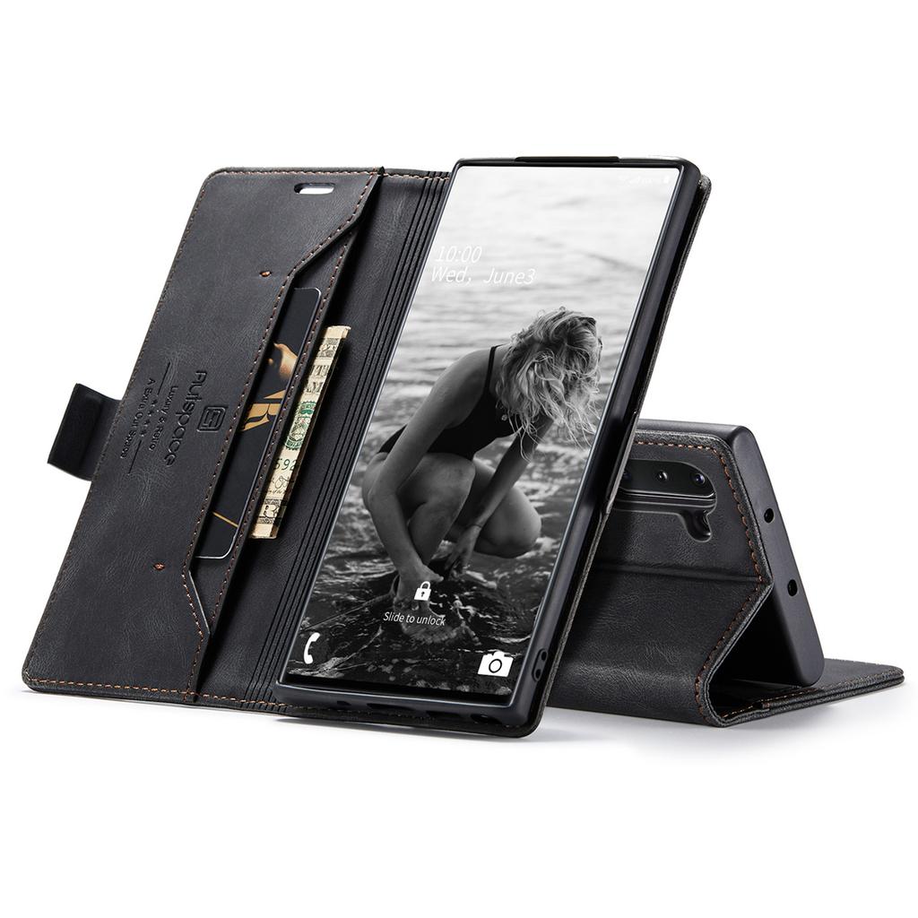 Per Samsung Galaxy Note10 Custodia a Portafoglio Flip in Pelle Vintage con Slot per Schede con Blocco RFID, Copertina a Libro Retro Opaca per Donne Uomini (4 colori)