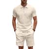 Men's New Casual Color Zipper Collar Shirt Short-sleeve Set