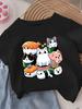 Adorable Cat Sushi Cartoon Print Kid T-Shirt Soft Round Neck with Fun Food Design for Summer Casual Children Wear Clothing